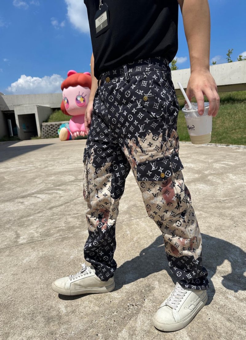 Black & White Monogram Print Straight Pants view