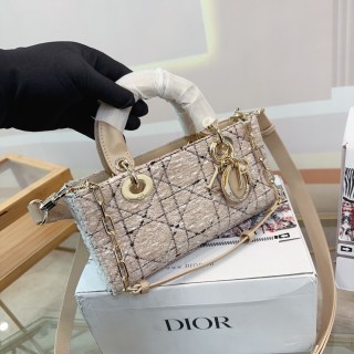 Dior Lady D-Joy Tweed Top Handle Bag Beige view 2