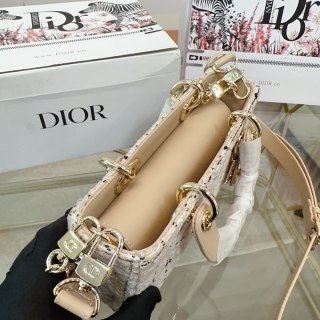 Dior Lady D-Joy Tweed Top Handle Bag Beige view 4