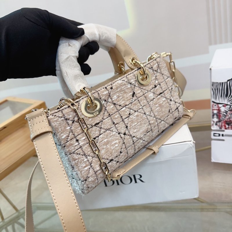 Dior Lady D-Joy Tweed Top Handle Bag Beige view