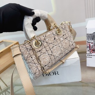 Dior Lady D-Joy Tweed Top Handle Bag Beige view 8