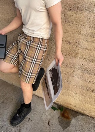 Burberry Check Shorts Beige & Navy view 2