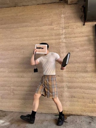 Burberry Check Shorts Beige & Navy view 5
