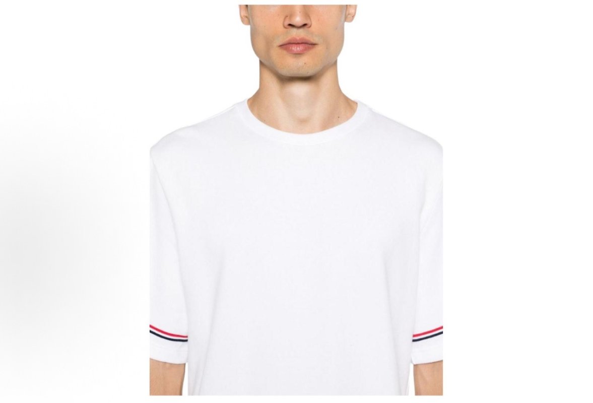 Thom Browne Striped Sleeve White T-Shirt