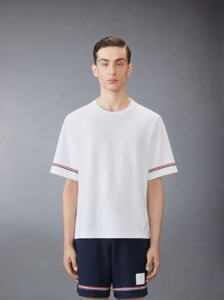 Thom Browne Striped Sleeve White T-Shirt view 3