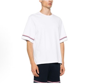 Thom Browne Striped Sleeve White T-Shirt view 8