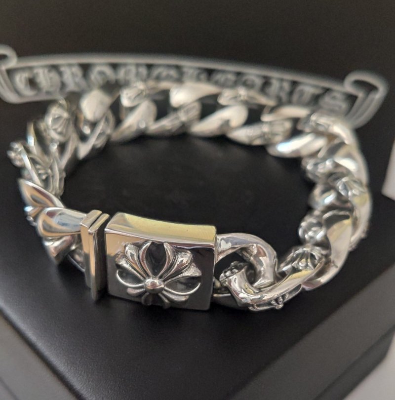 Chrome Hearts Cross Charm Cuban Chain Bracelet Silver