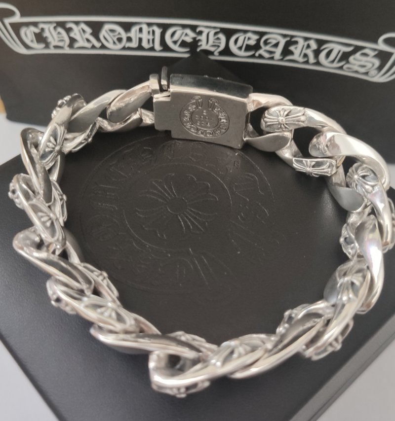 Chrome Hearts Cross Charm Cuban Chain Bracelet Silver view