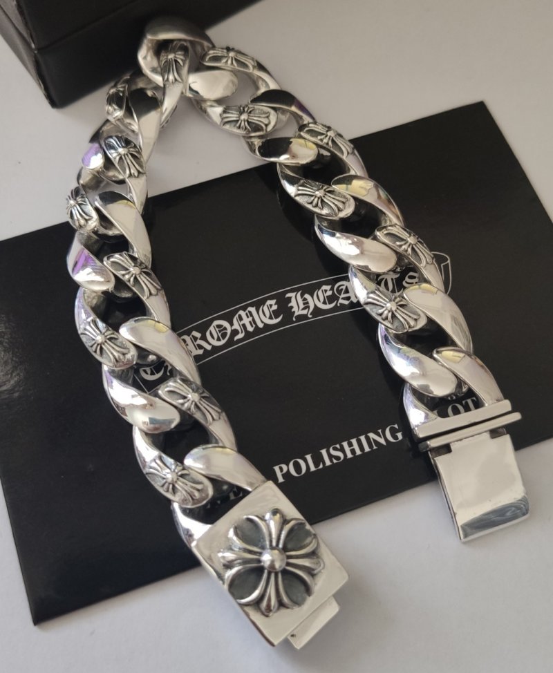 Chrome Hearts Cross Charm Cuban Chain Bracelet Silver view