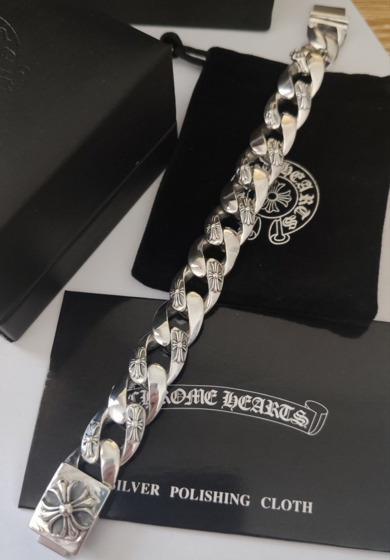 Chrome Hearts Cross Charm Cuban Chain Bracelet Silver view
