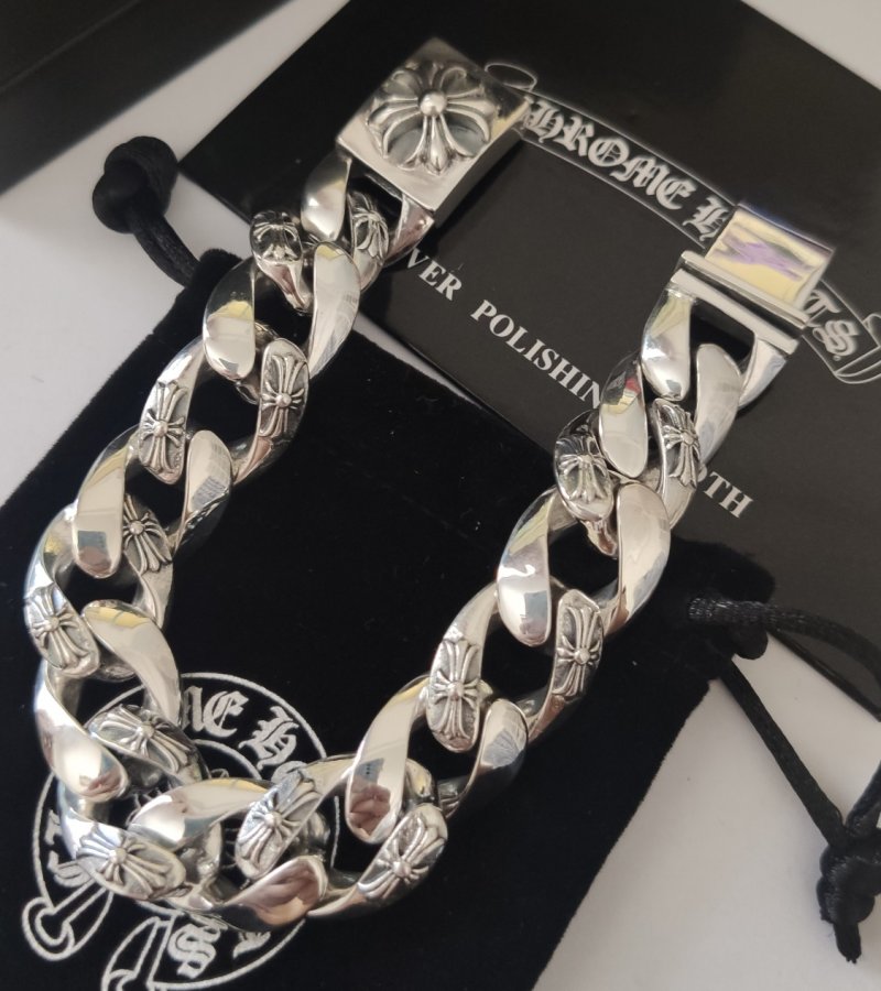 Chrome Hearts Cross Charm Cuban Chain Bracelet Silver view