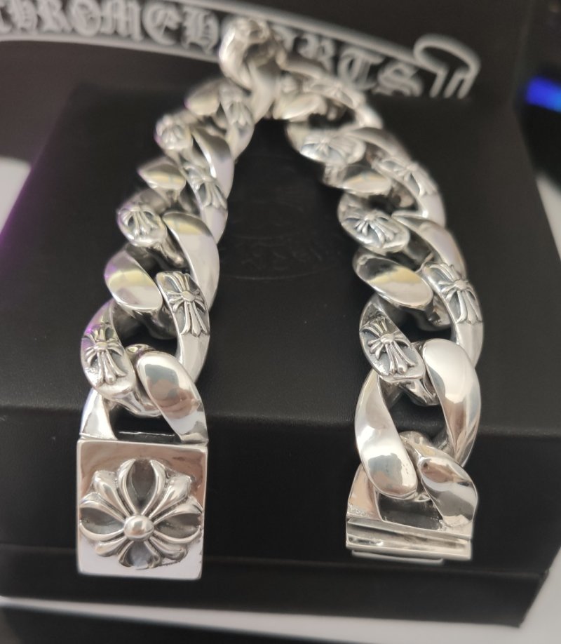Chrome Hearts Cross Charm Cuban Chain Bracelet Silver view