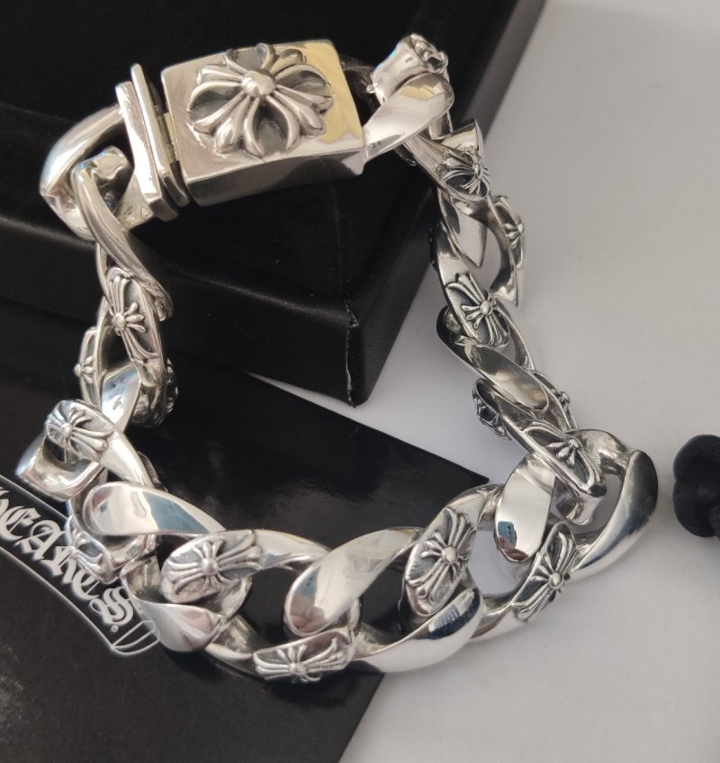 Chrome Hearts Cross Charm Cuban Chain Bracelet Silver view