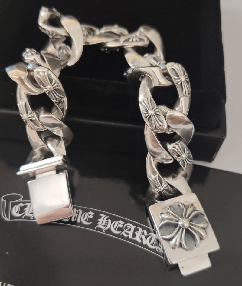 Chrome Hearts Cross Charm Cuban Chain Bracelet Silver view