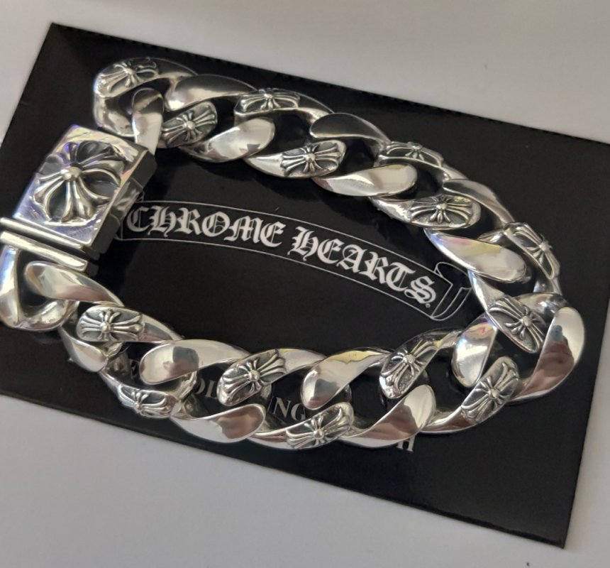 Chrome Hearts Cross Charm Cuban Chain Bracelet Silver view