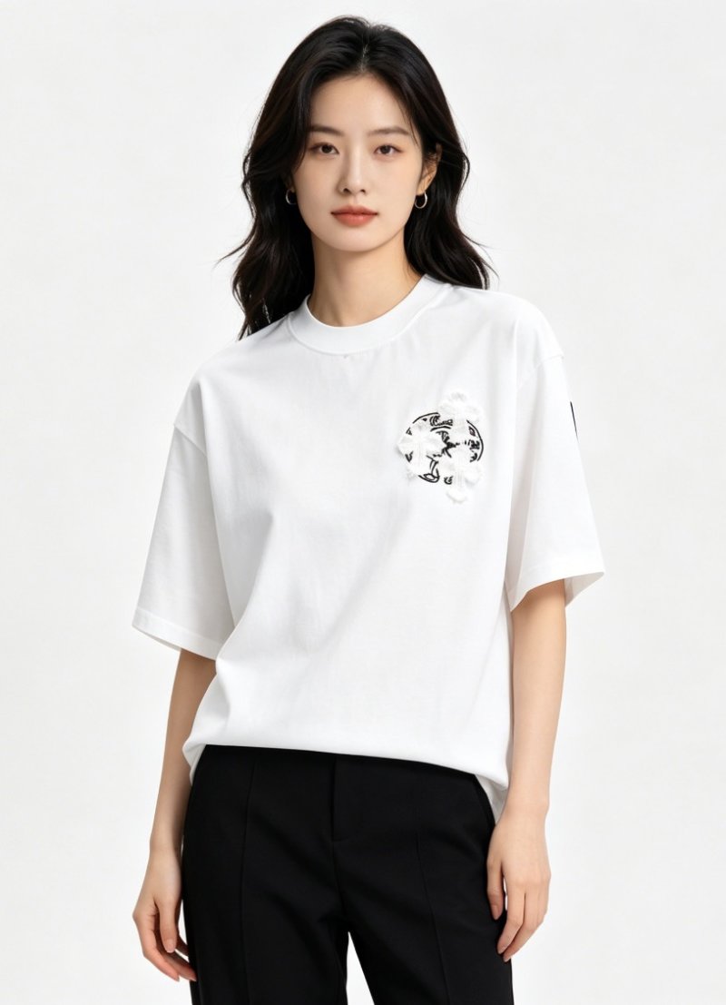 White Short Sleeve T-Shirt with Black Graphic Print