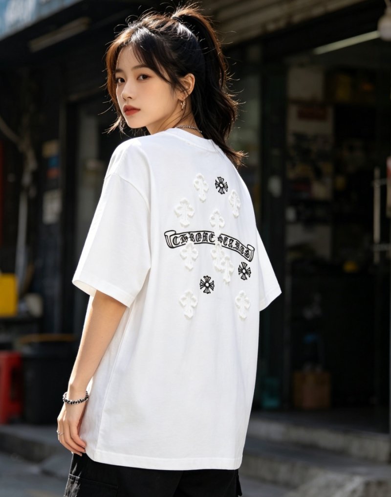 White Short Sleeve T-Shirt with Black Graphic Print view