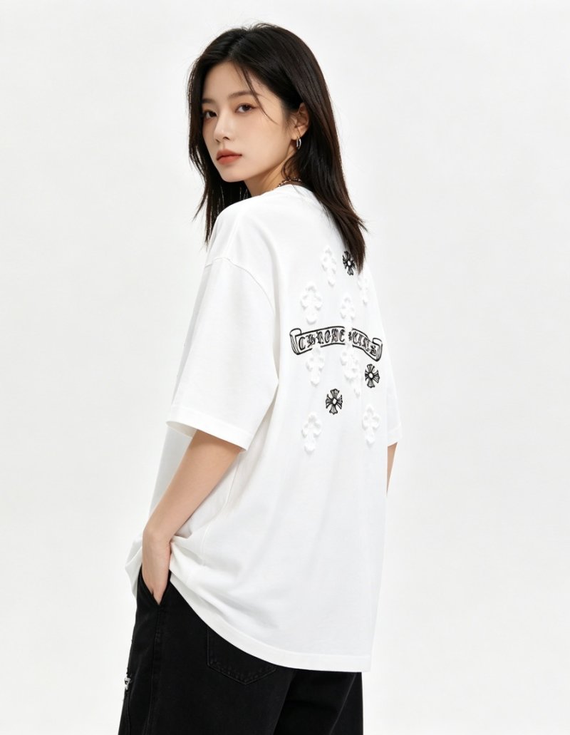 White Short Sleeve T-Shirt with Black Graphic Print view