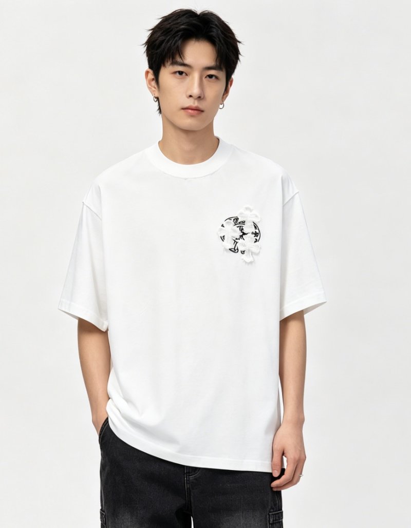 White Short Sleeve T-Shirt with Black Graphic Print view