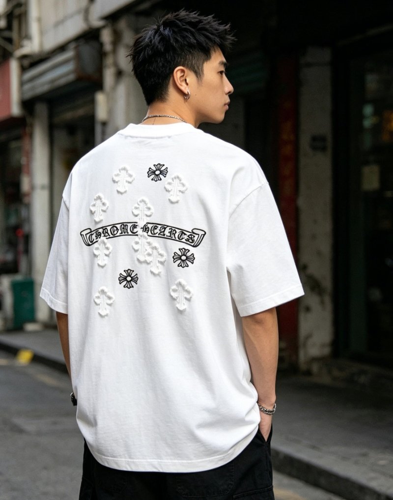 White Short Sleeve T-Shirt with Black Graphic Print view