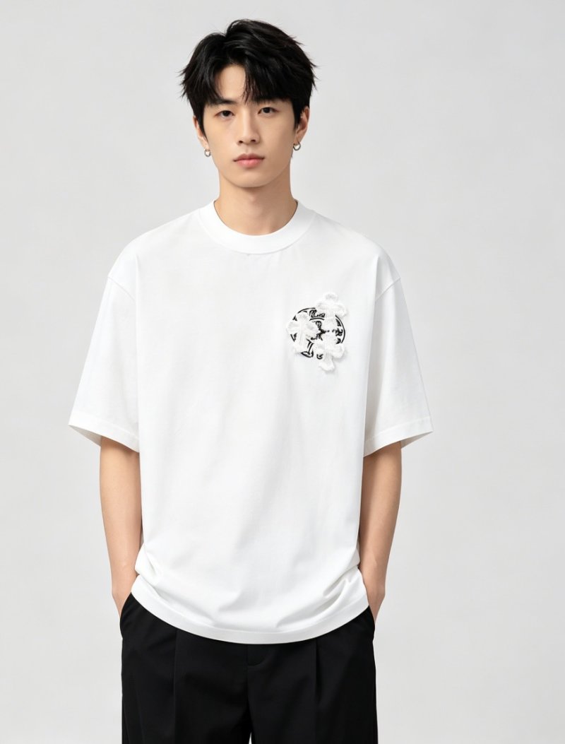 White Short Sleeve T-Shirt with Black Graphic Print view