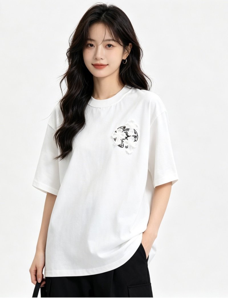 White Short Sleeve T-Shirt with Black Graphic Print view