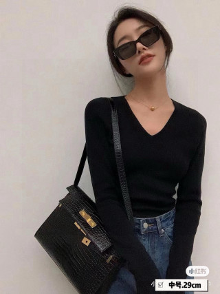 Black Crocodile-Embossed Leather Shoulder Bag with Gold Hardware