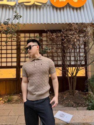 Polo Ralph Lauren Beige Cable Knit Short Sleeve Polo