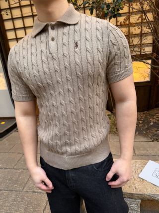 Polo Ralph Lauren Beige Cable Knit Short Sleeve Polo view 3