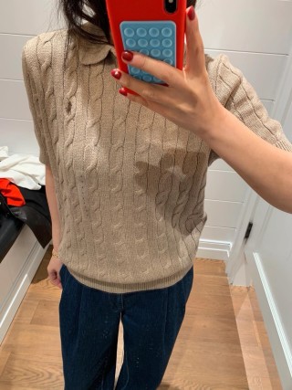 Polo Ralph Lauren Beige Cable Knit Short Sleeve Polo view 9