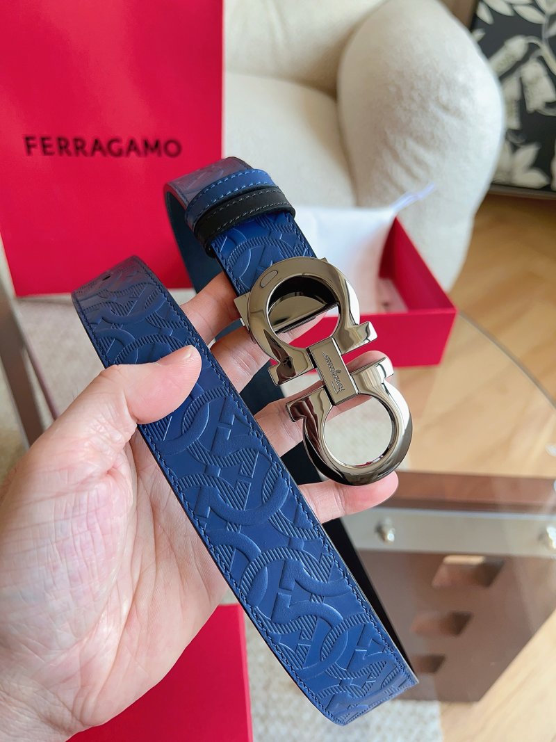 Ferragamo Gancini Navy Blue Leather Belt 3.5cm view