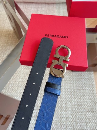 Ferragamo Gancini Navy Blue Leather Belt 3.5cm view 6