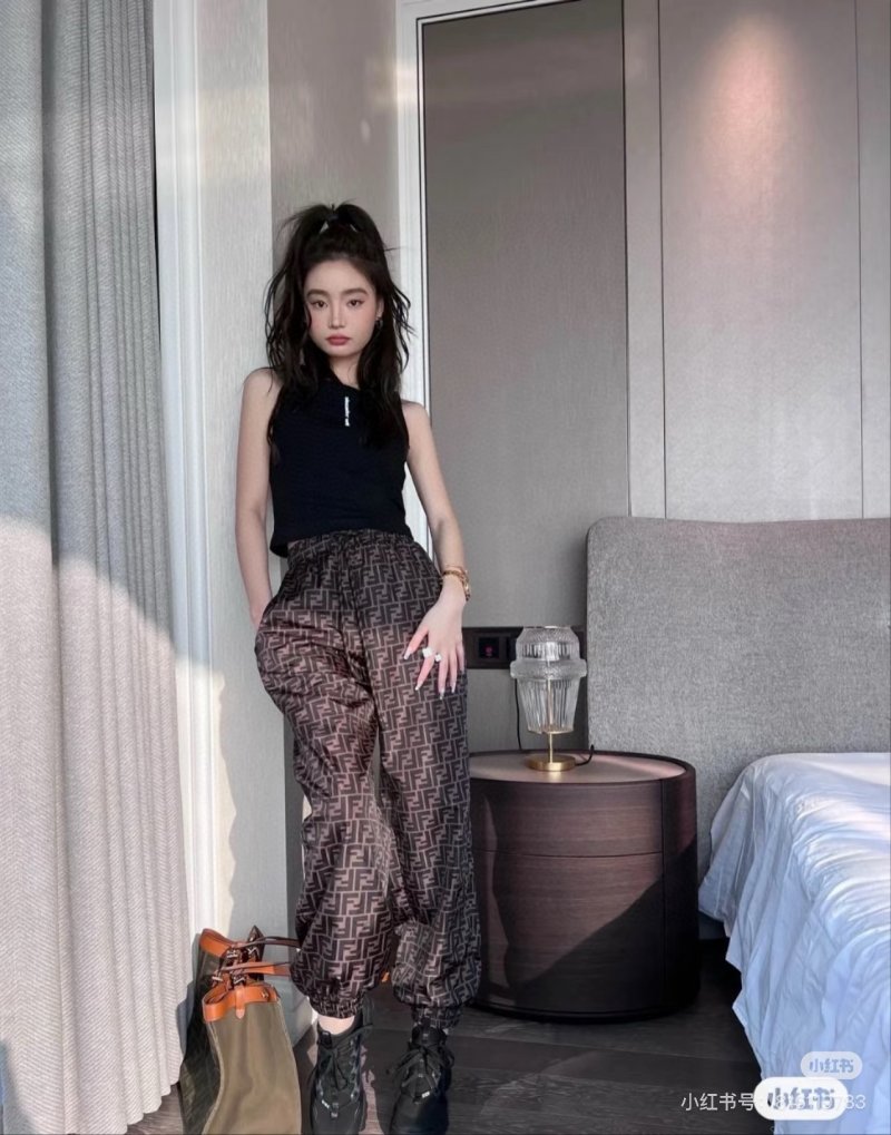 Fendi FF Monogram Brown Wide-Leg Pants
