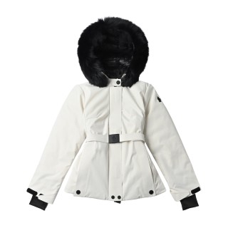 Moncler Bauges Hooded Down Jacket with Fur Collar - Cream view 3
