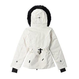 Moncler Bauges Hooded Down Jacket with Fur Collar - Cream view 4