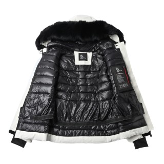 Moncler Bauges Hooded Down Jacket with Fur Collar - Cream view 5