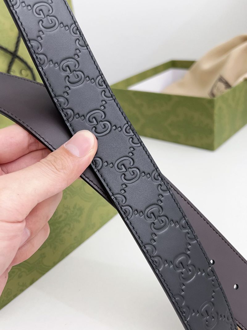 Gucci Black Leather GG Embossed Belt with Gold Rotating Buckle view