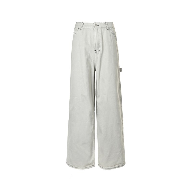 Cream Wide-Leg Jeans with Bow Pocket Embroidery view