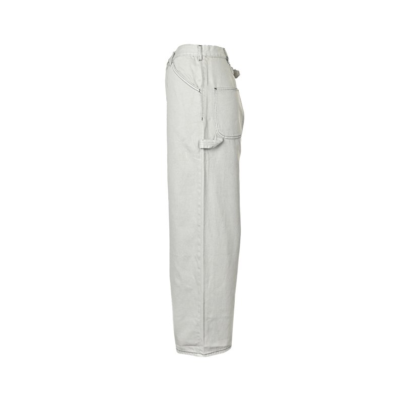 Cream Wide-Leg Jeans with Bow Pocket Embroidery view