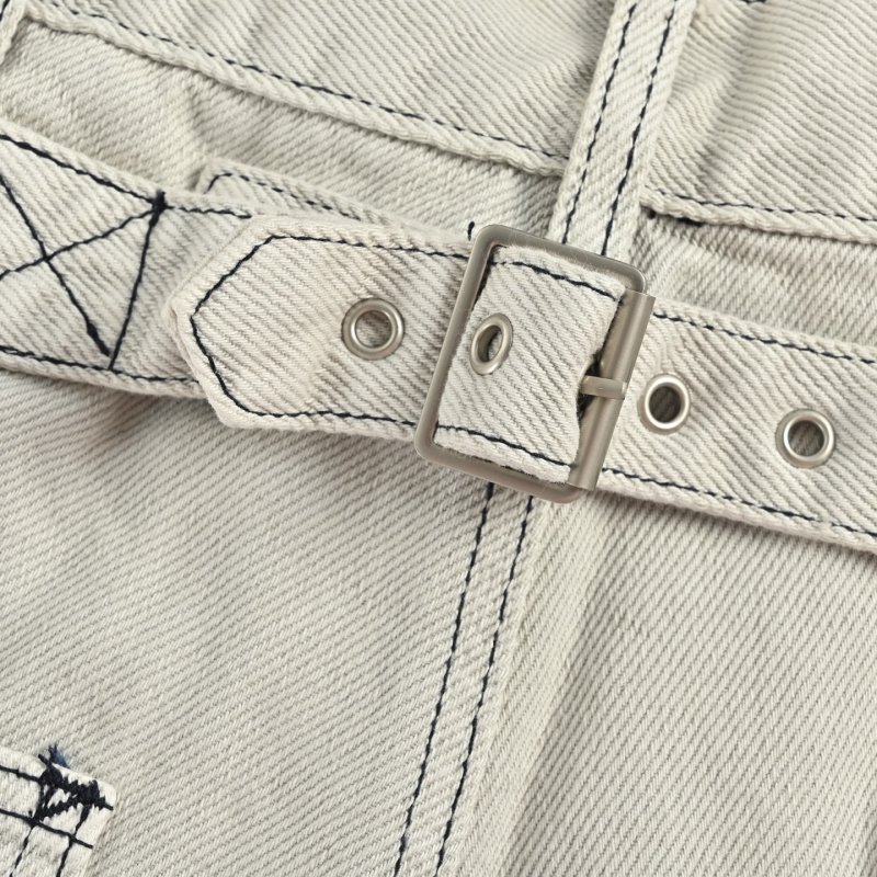 Cream Wide-Leg Jeans with Bow Pocket Embroidery view
