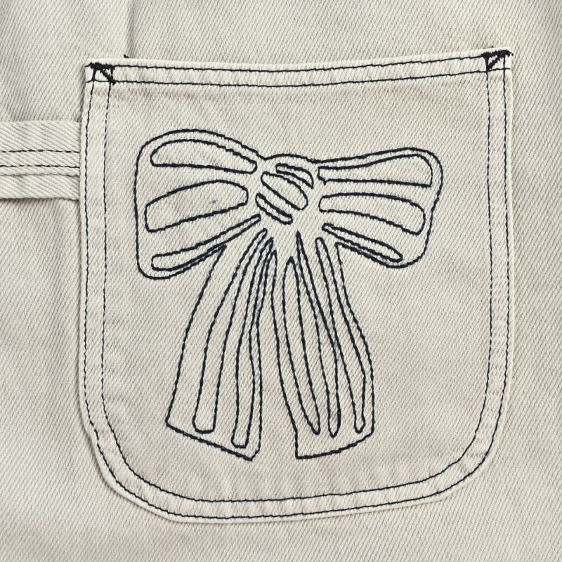 Cream Wide-Leg Jeans with Bow Pocket Embroidery view