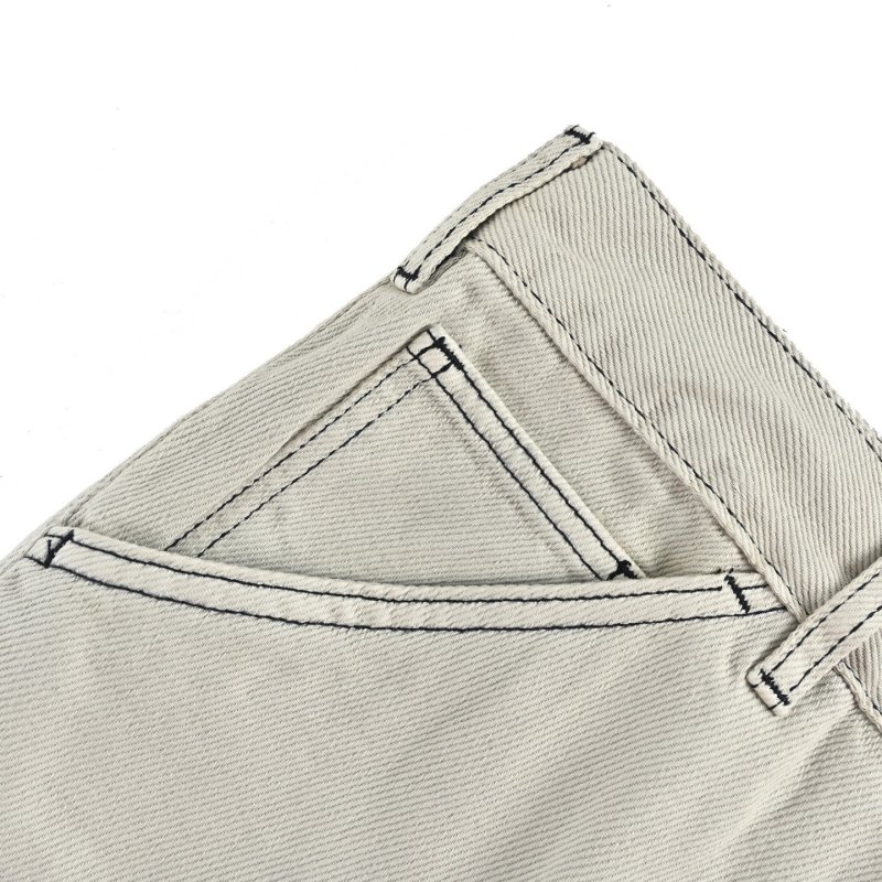 Cream Wide-Leg Jeans with Bow Pocket Embroidery view
