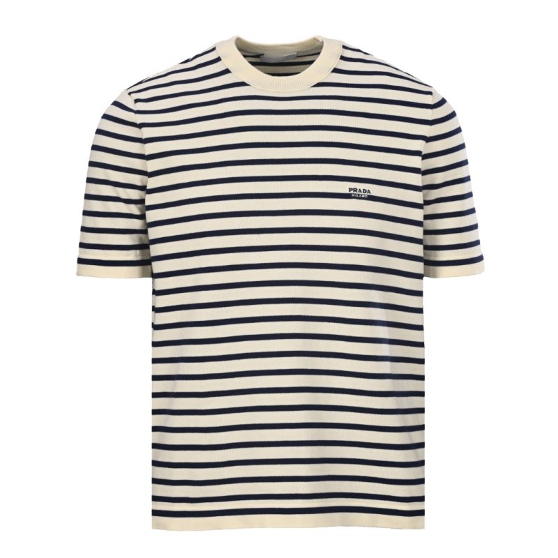 Prada Striped Cream Navy T-Shirt view