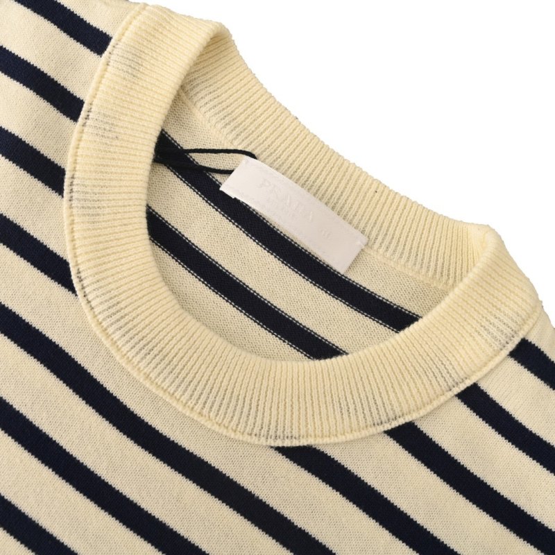Prada Striped Cream Navy T-Shirt view