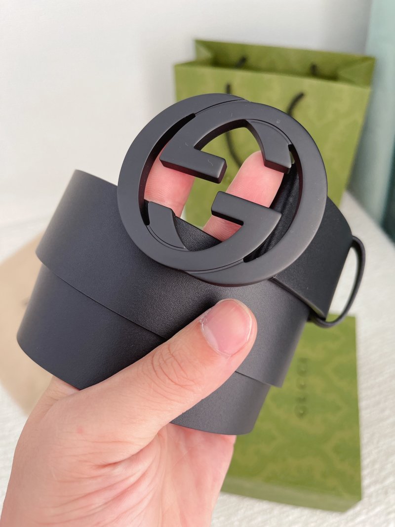 Gucci Double G 3.8cm Black Leather Belt
