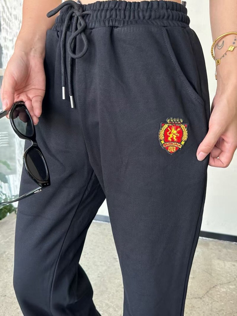 Black Embroidered Crest Joggers