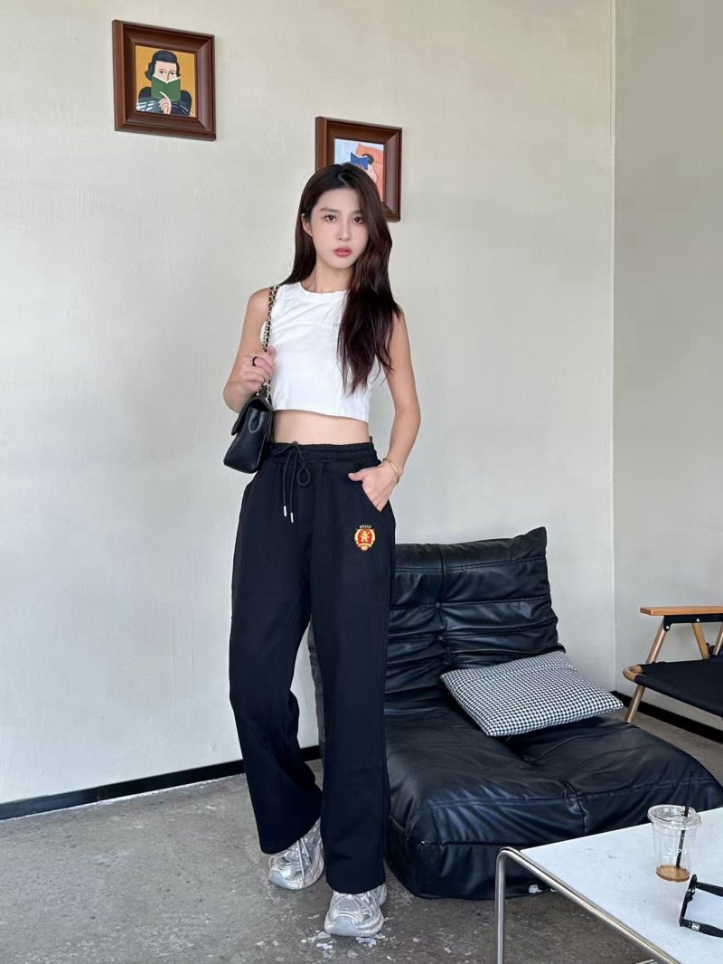 Black Embroidered Crest Joggers view