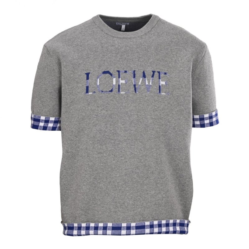 Grey Graphic Logo T-Shirt with Blue Gingham Trim view