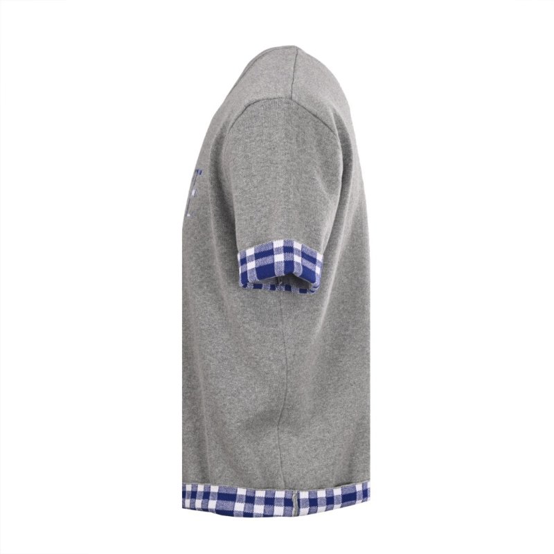 Grey Graphic Logo T-Shirt with Blue Gingham Trim view