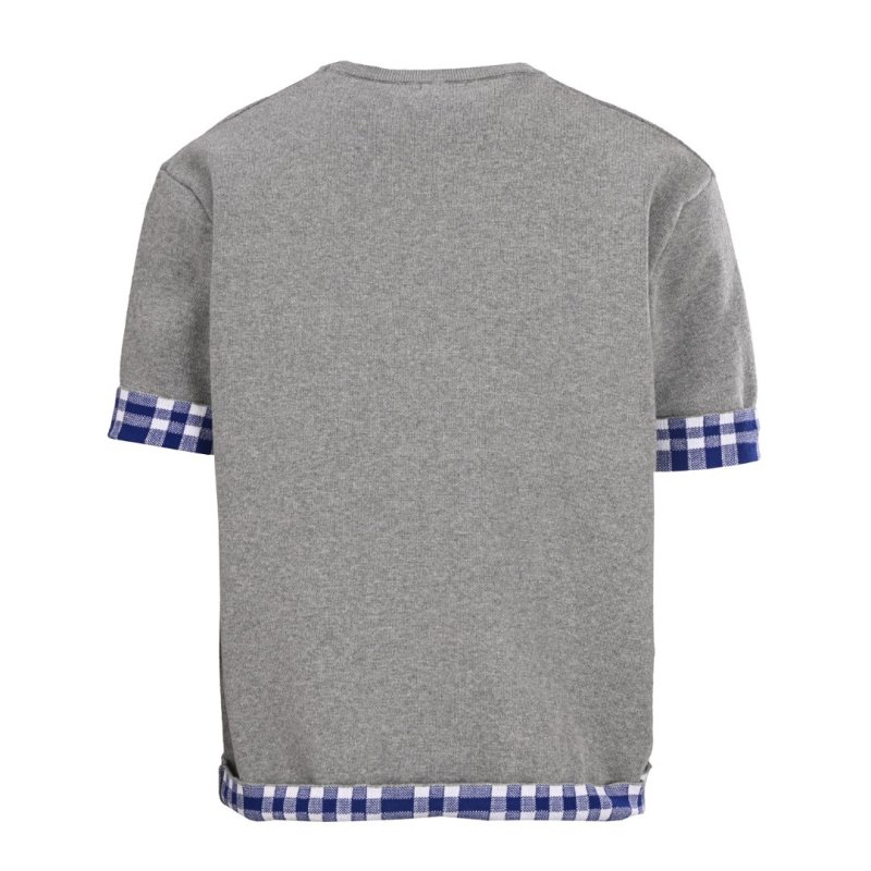 Grey Graphic Logo T-Shirt with Blue Gingham Trim view